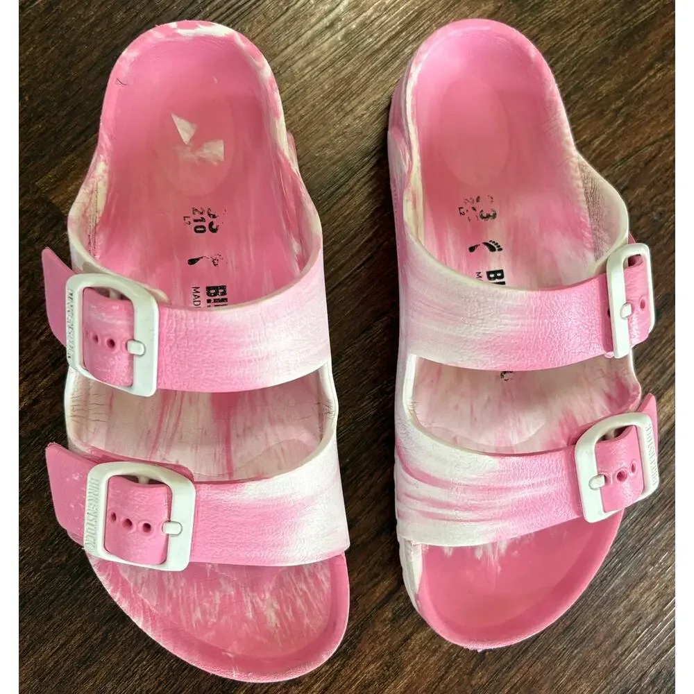 Birkenstock Arizona EVA Kids Candy Pink White Marbled Slide Sandals SZ 33 Youth